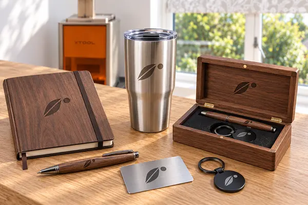 Branded corporate gifts with laser-engraved logos