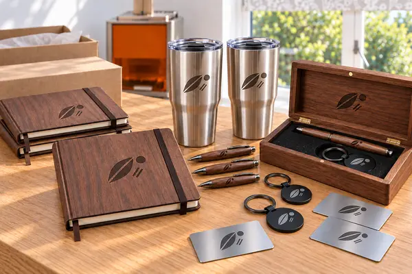 Completed batch of corporate laser-engraved gifts